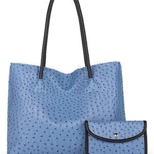 Montana West Blue Ostrich Shoulder/Tote Bag